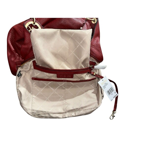 Michael Kors Fulton Pebble Leather Chain Bag Tote Purse Mahogany Red Burgundy - Picture 10 of 16